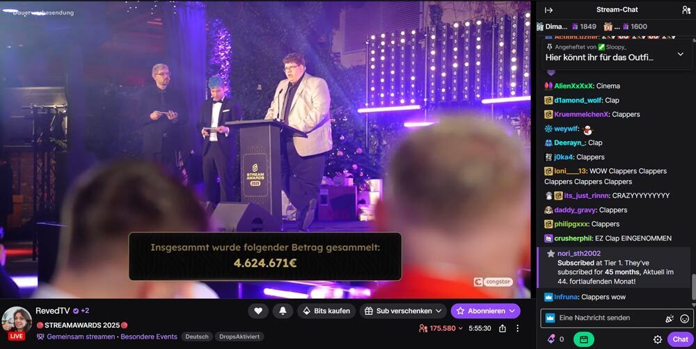 Der Stream zeigt die Stream Awards, drum herum chattet die Commuinty.