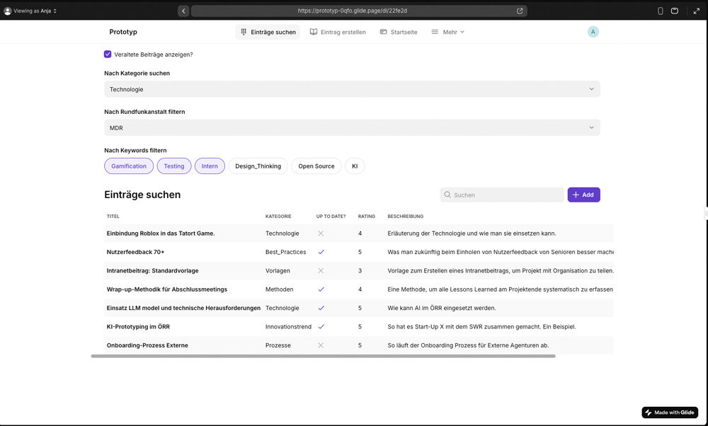 Die Übersicht für Einträge zeigt viele vorgegebene Kategorien, wie Keywords oder Beschreibung.