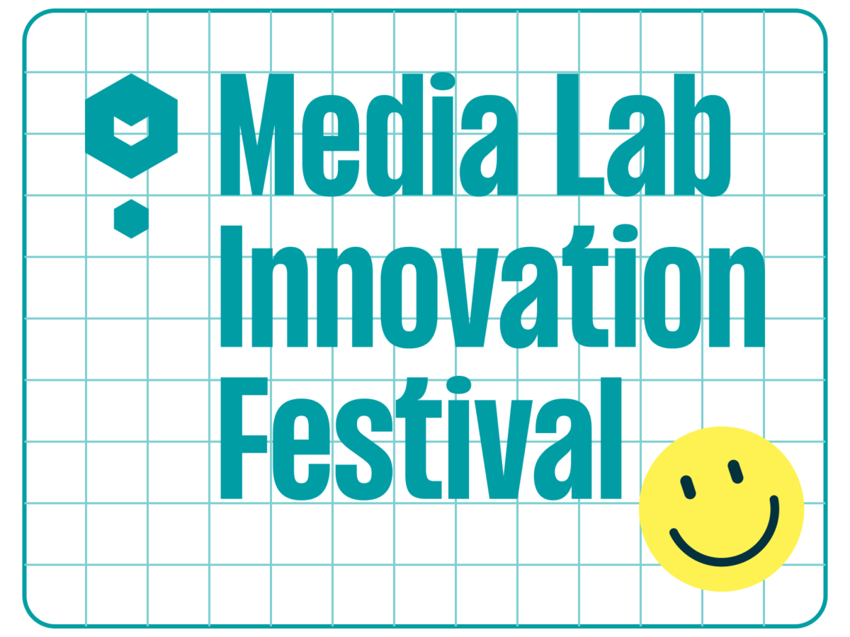 Der Schriftzug "Media Lab Innovation Festival" mit der Bildmarke des Media Lab und einem gelben Smiley.