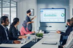 Gründer stellt Team die Phasen eines Startups vor.