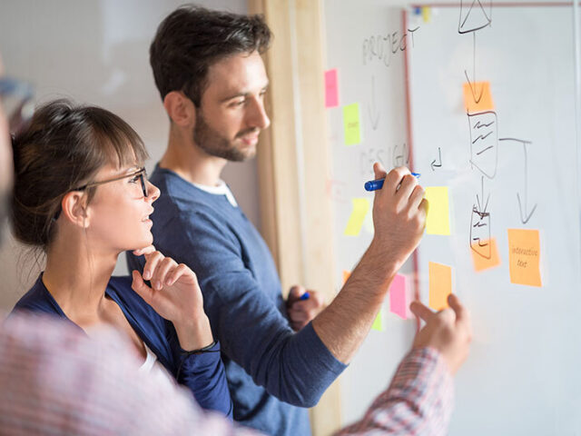 Mitarbeitende eines Startups beim Design-Thinking-Prozess.